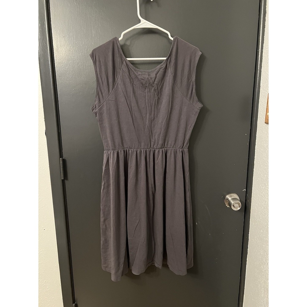 Garnet Hill Fit & Flare Dress Womens 14 Gray Sleeveless Stretch Knit Pockets - Picture 4 of 4